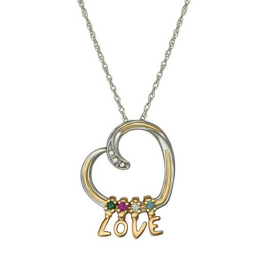 Women's Heart Necklace with LOVE charms and 4 stones - Love Notes